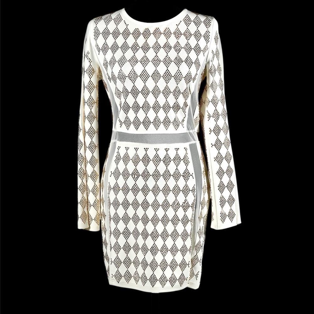 Valiant Paris White Gold Studded Bodycon Dress Long Sleeve Embellished – Size L - Picture 8 of 16